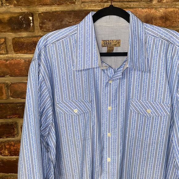 Pronto Uomo Blue Printed Long Sleeve Button Down Shirt Men's Size 2XL Tall - Picture 2 of 5